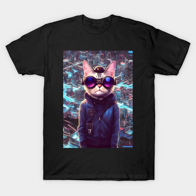 Cool Japanese Techno Cat In Future World Japan Neon City T-Shirt by star trek fanart and more